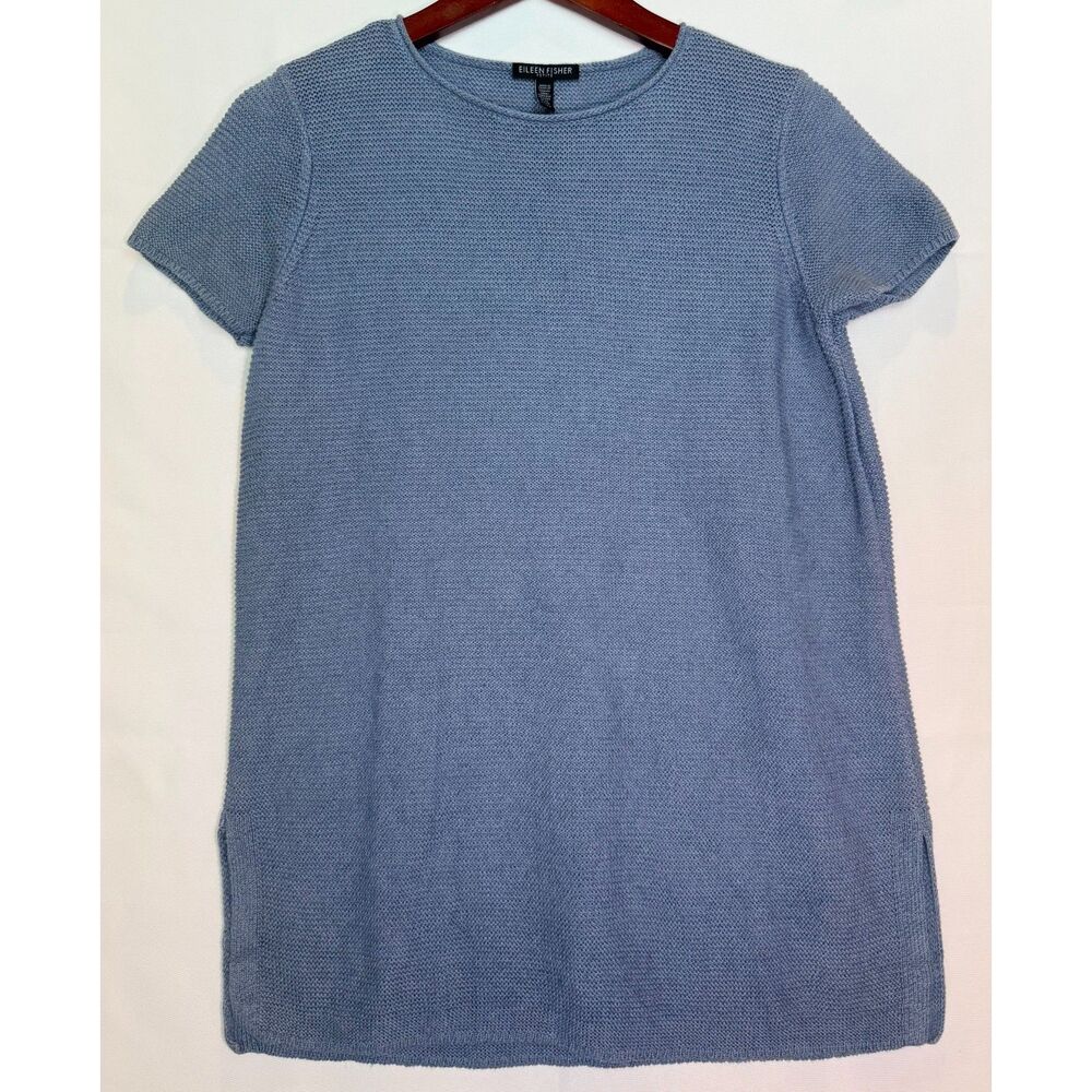 Eileen Fisher PS Slate Blue Organic Linen Cotton Sweater Quiet Luxury